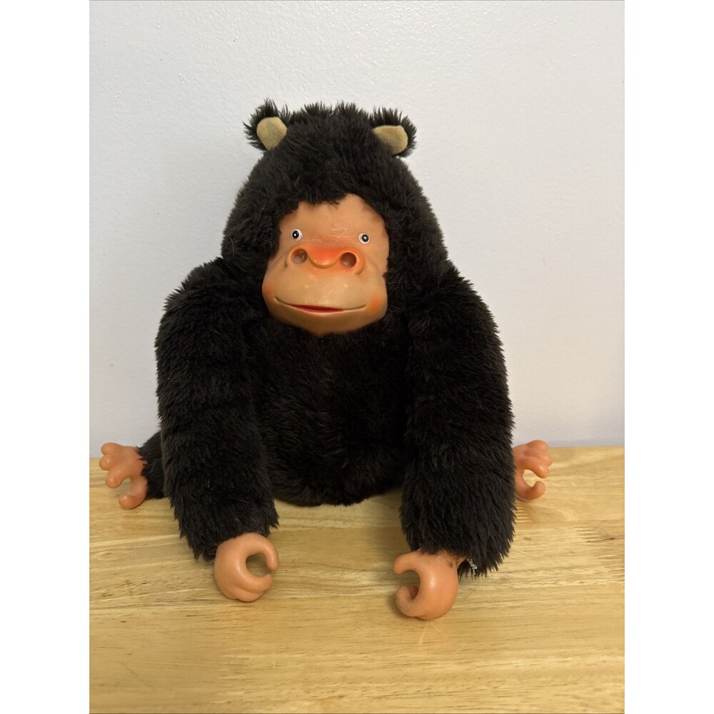 Vintage Rubber Face Gorilla Plush Brown Monkey Doll Stuffed 11” Rare - Picture 1 of 8